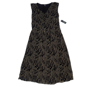 NWT 20W Style & Co Black Tan Polka Dot Dress Flowy Tie Midi‎ V Neck